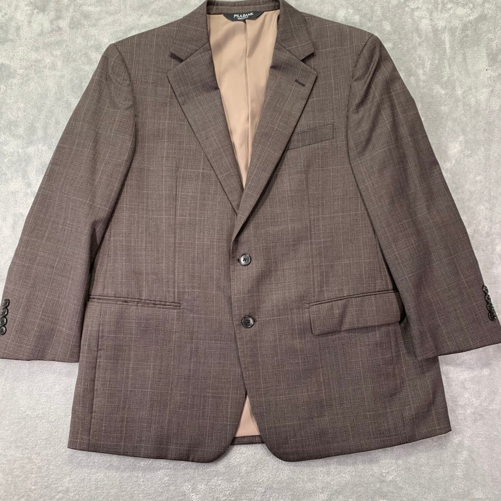 Jos A Bank Traveler Stretch Brown Plaid 100% Wool Blend Blazer Jacket 40S
